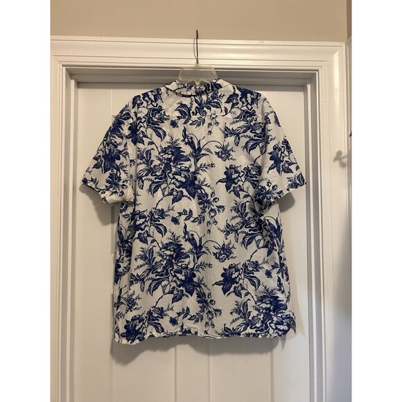 Express Men's Hawaiian Floral Button Short Sleeve Shirt Size XL Linen Blend Blue - Picture 4 of 4